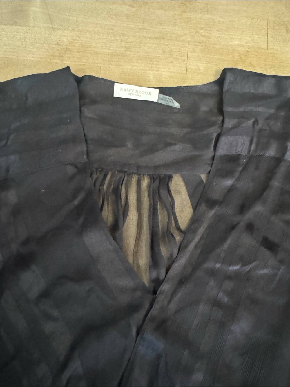 Ramy Brook Black Sheer Striped Surplice Blouse - Picture 5 of 7